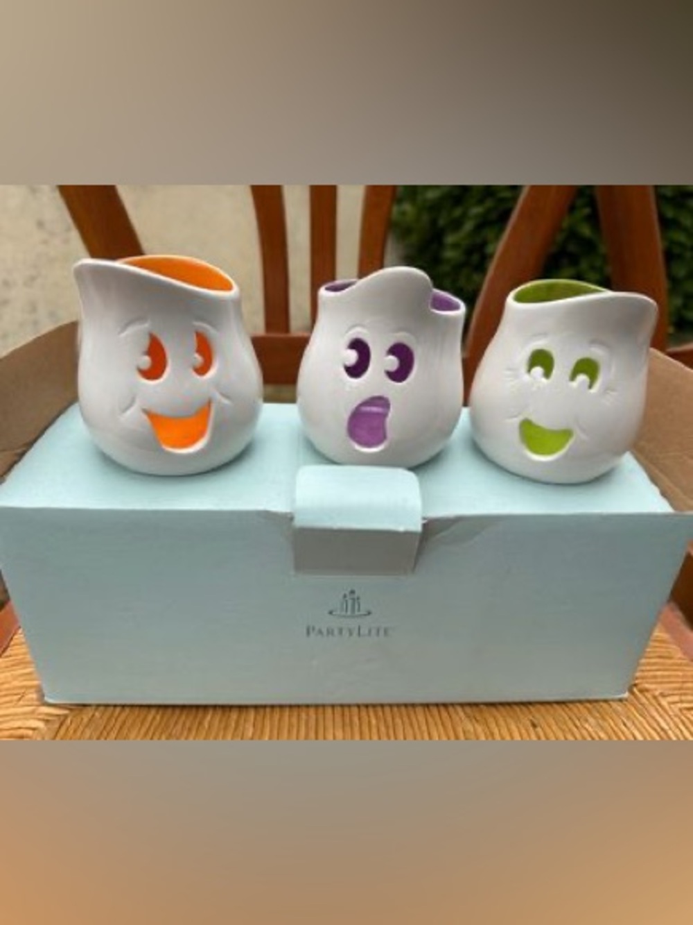 PartyLite Ghouly Tealight Trio Ghost Candle Holders Set of 3 Halloween Vintage